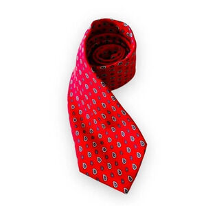 Yves‎ Saint Laurent YSL Red Silk Tie Micro Paisley Print Designer Luxe On Trend